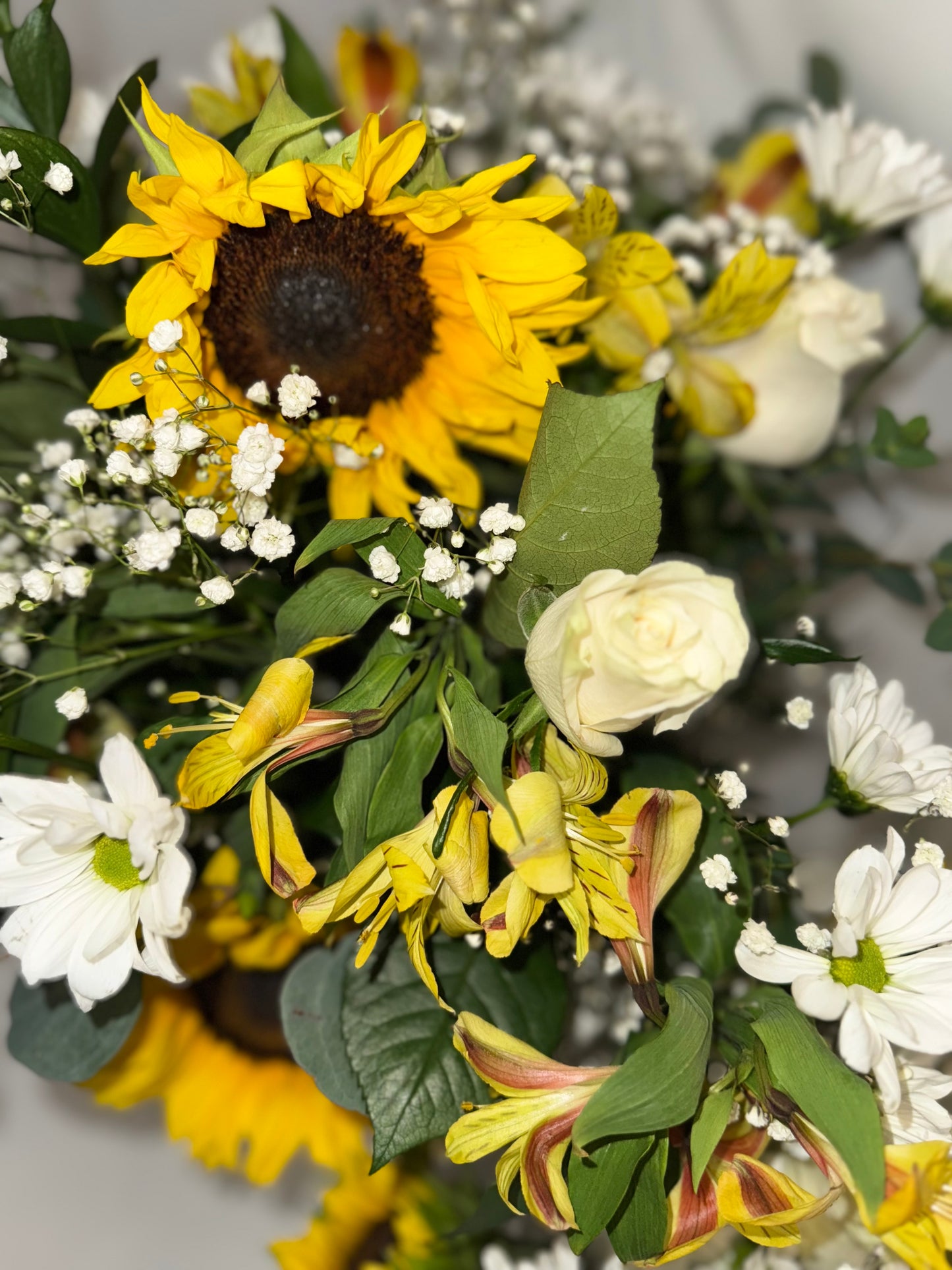 Combo de girasoles y rosas